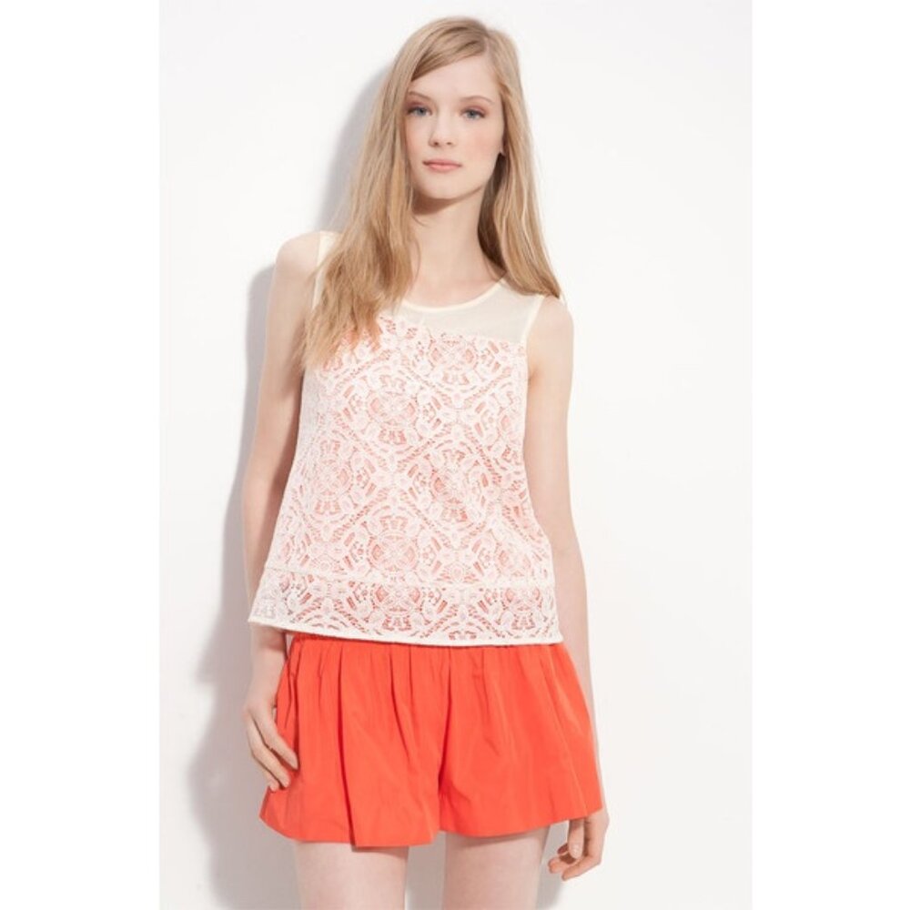 Marc by Marc Jacobs Sleeveless Neon Lace Top, Size-S, Cream Lace w Orange Lining